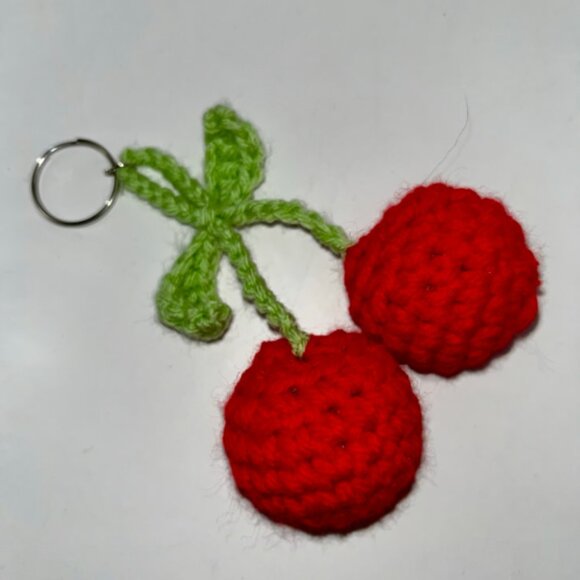 Cherry Keychain Cherry Accessory Bag Charm - Crochet - Picture 1 of 1